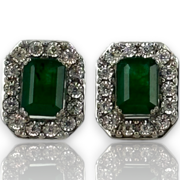 Effy Brasilica 14K 585 White Gold Emerald Diamond Stud Earrings