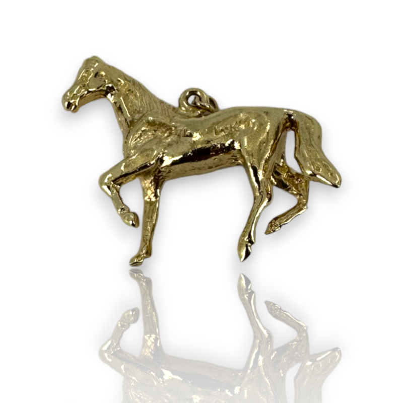 Vintage Running Wild Horse 14k 585 Yellow Gold Charm Pendant