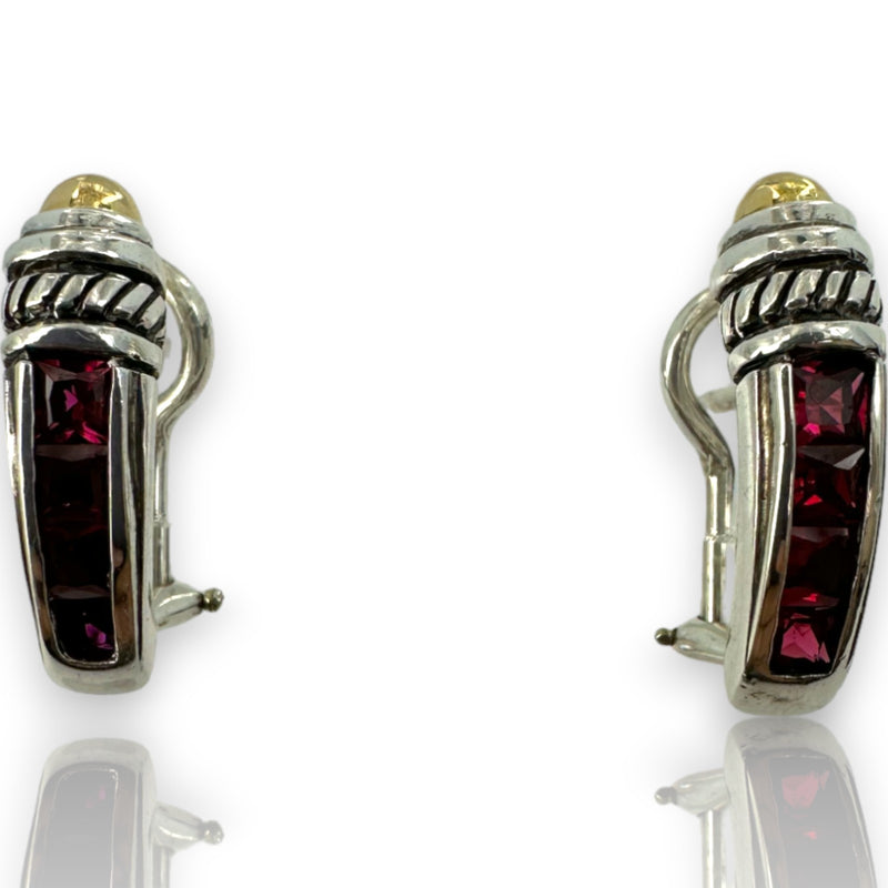 Vintage Jeffrey Levin Lab-Grown Ruby 925 Sterling Silver and 18k Gold Tips Omega Back Pierced Ear Clip