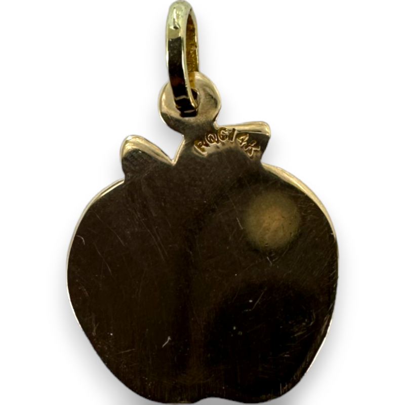 Red Enamel #1 Teacher Rembrandt Apple 14KT 585 Yellow Gold Charm Pendant