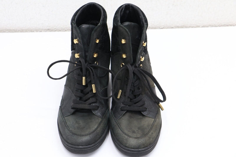 Louis Vuitton Black Leather Embossed Suede Sneakers Womens Size 38.5/US 8.5