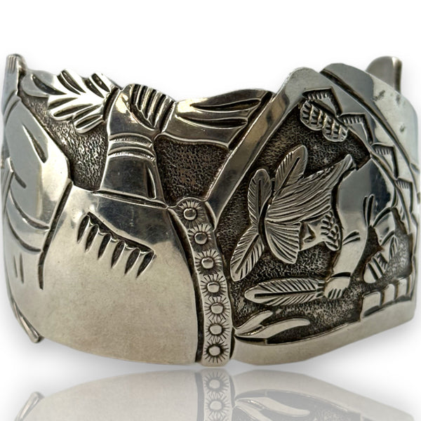 Floyd Becenti Jr & Lloyd Becenti Rain Dance Indian Motif Bangle Bracelet Cuff 925 Sterling Silver