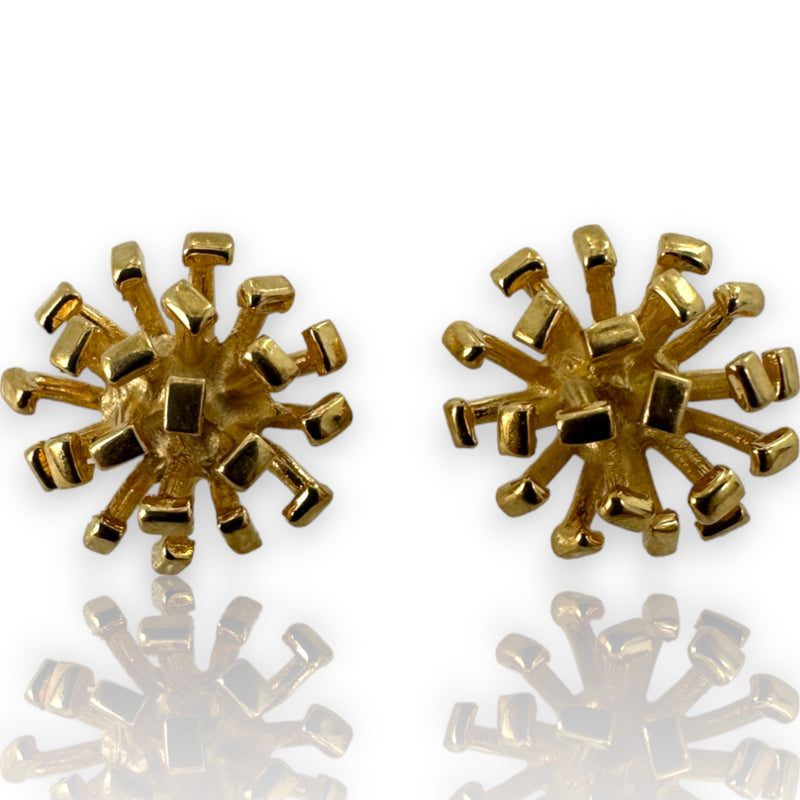 Vintage 1930-50s 14kt Solid Yellow Gold D.B. Dolan Bullock Signed Explosion-Style Pierced Stud Earrings