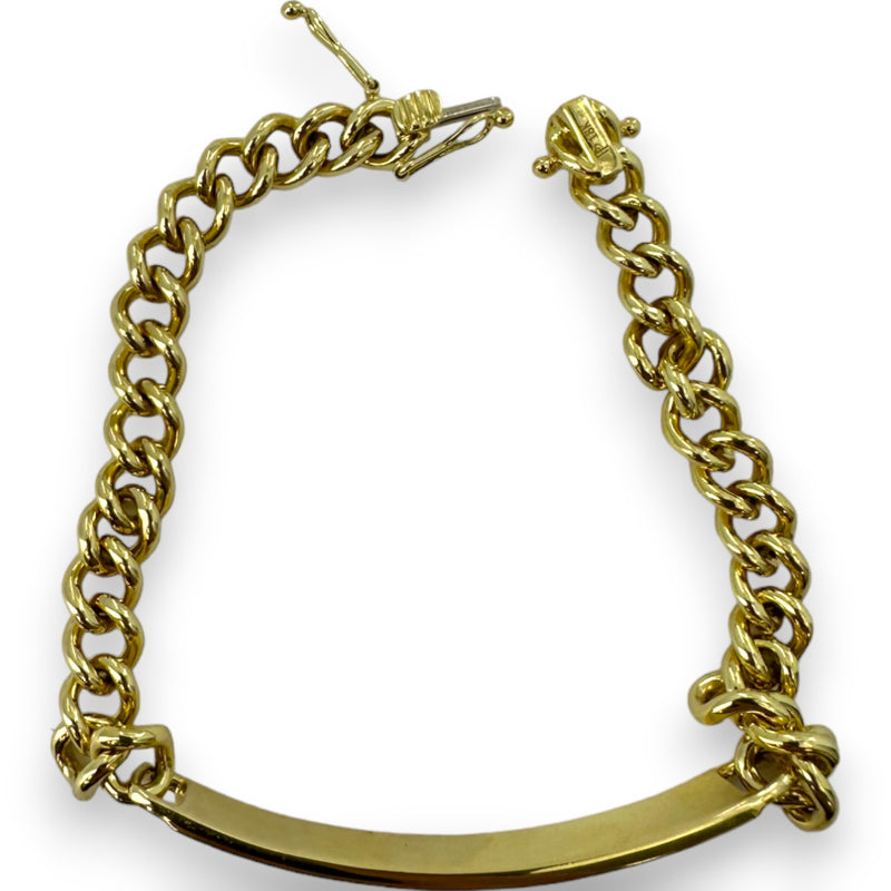 Penny Preville Designer Solid Heavy 18kt Yellow Gold Curb Link ID Engravable Bracelet with Milgrain Detail 7.25" Length