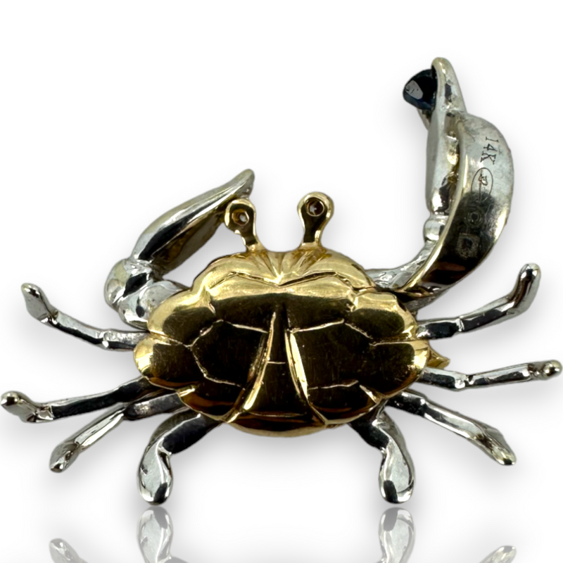 Denny Wong Diamond Sapphire Crab Pendant Sea Life 14KT 585 Two Tone Charm Pendant