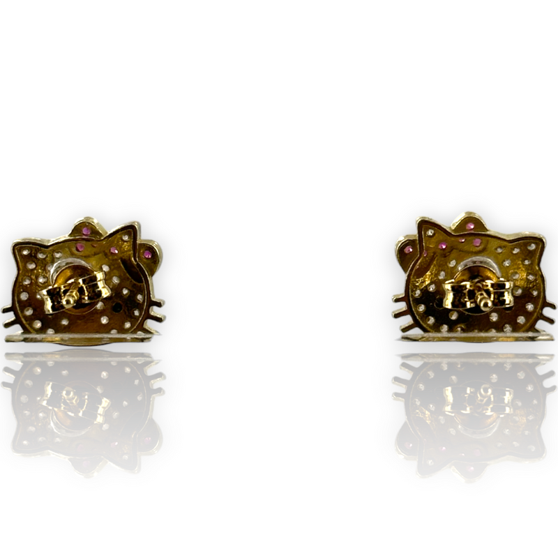 Hello Kitty Cubic Zirconia 14KT 585 Yellow Gold Stud Earrings