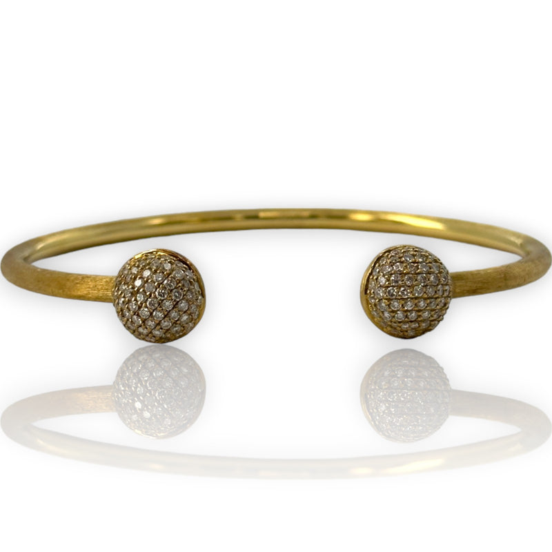 Marco Bicego Africa Collection Luxury Solid 18kt Yellow Gold Florentine Open Twist Cuff Bracelet with 0.95ctw White Diamonds Made in Italy