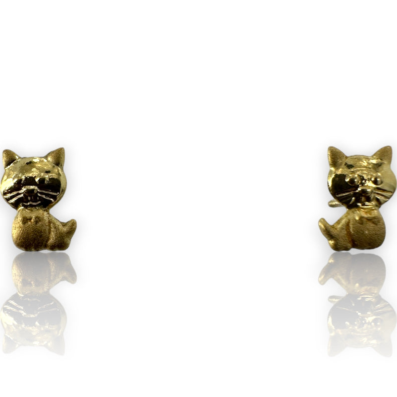 Kids 10kt Solid Yellow Gold Cute Cartoon Cat Kitten Screw-Back Stud Earrings with 18k Gold Earring Backs