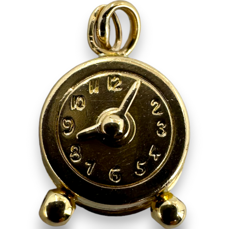 Movable Alarm Clock Time 14KT 585 Yellow Gold Charm Pendant