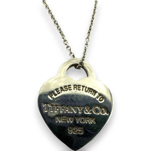 Tiffany and CO Signed Solid 925 Sterling Silver Classic "Please Return To" Enamel-Back Pendant with Adjustable 16"-18"