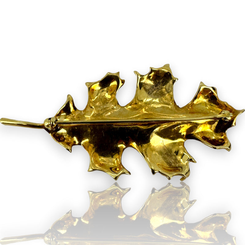 Vintage Tiffany & Co Yellow Gold 750 18k Oak Leaf Brooch Pin