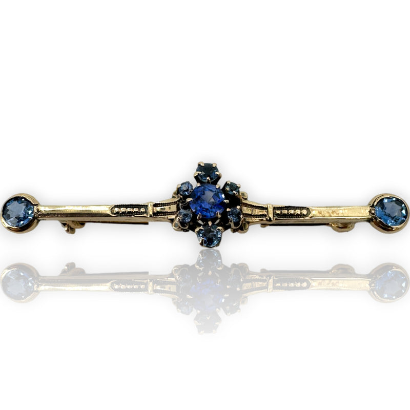 Late Victorian 10k Solid Yellow Gold Sapphire Bar Pin Brooch