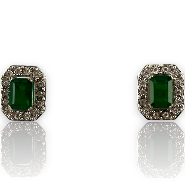 Effy Brasilica 14K 585 White Gold Emerald Diamond Stud Earrings