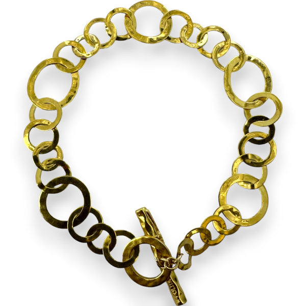 IPPOLITA Retired Solid 18k Yellow Gold Hammered Circle Link Toggle Bracelet Length 7.5"