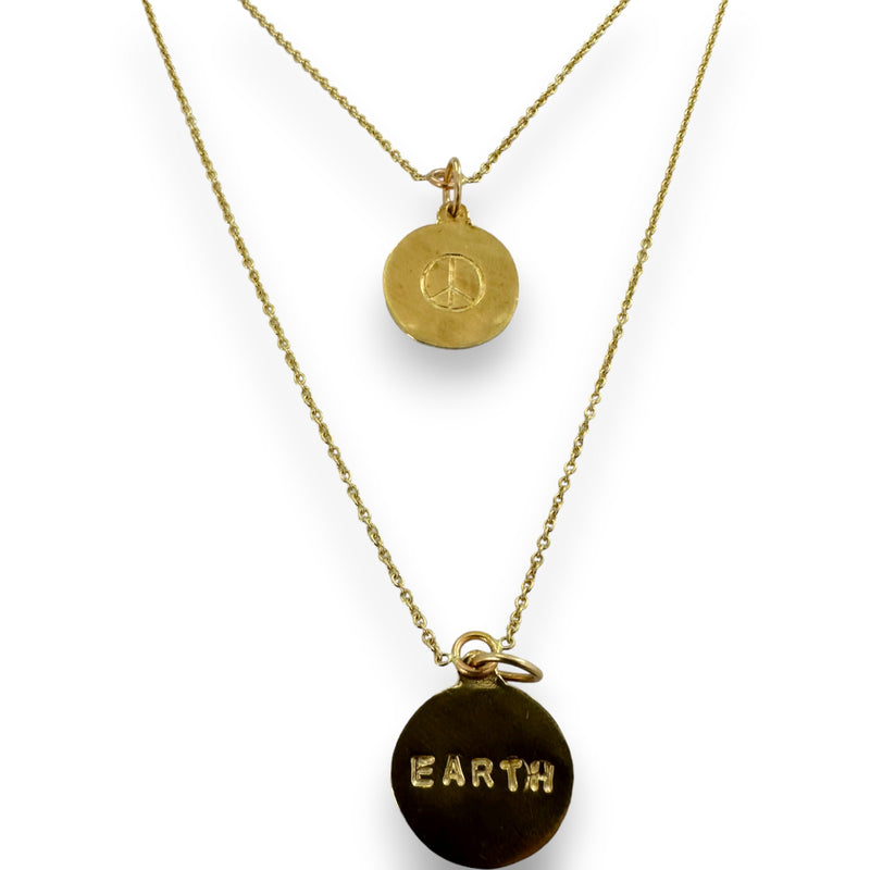 Helen Ficalora 15mm Solid 14kt Yellow Gold Charms Earth and Peace Reversible on 25" Endless Cable Chain