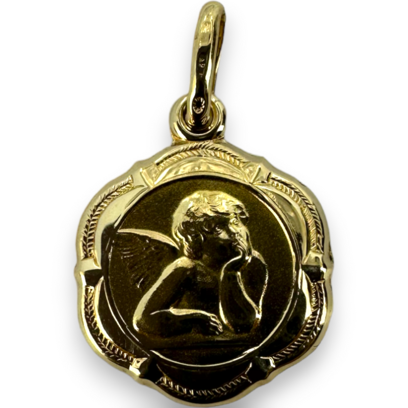 UnoAeree Angel Thinking Waiting 14k 585 Yellow Gold Charm Pendant