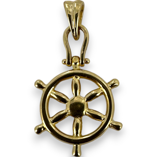 Captain's Ships Wheel Helm 18KT 750 Yellow Gold Boating Charm Pendant