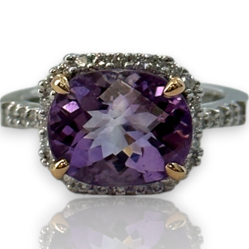 Parade Jewelry Cocktail 18kt White Gold Amethyst Diamond Halo Ring Size 5