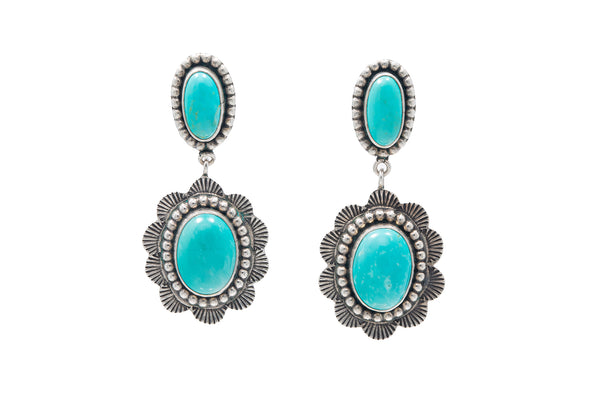 Ruth Ann Begay Sterling Silver and Turquoise Dangle Drop Stud Earrings