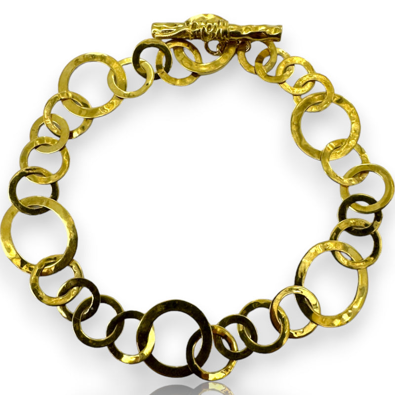 IPPOLITA Retired Solid 18k Yellow Gold Hammered Circle Link Toggle Bracelet Length 7.5"