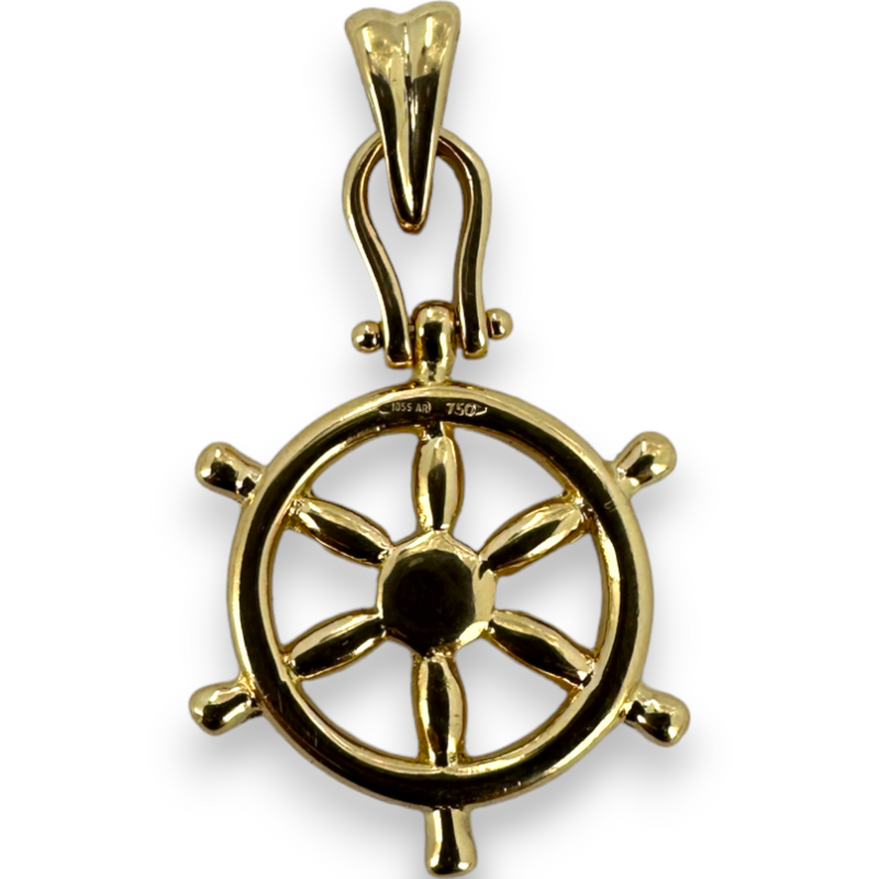 Captain's Ships Wheel Helm 18KT 750 Yellow Gold Boating Charm Pendant