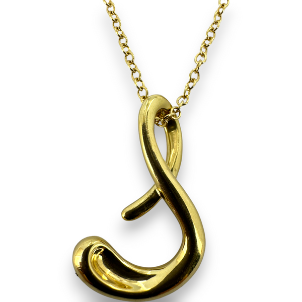 Tiffany & Co. Peretti 18KT 750 Yellow Gold Initial S Pendant Necklace