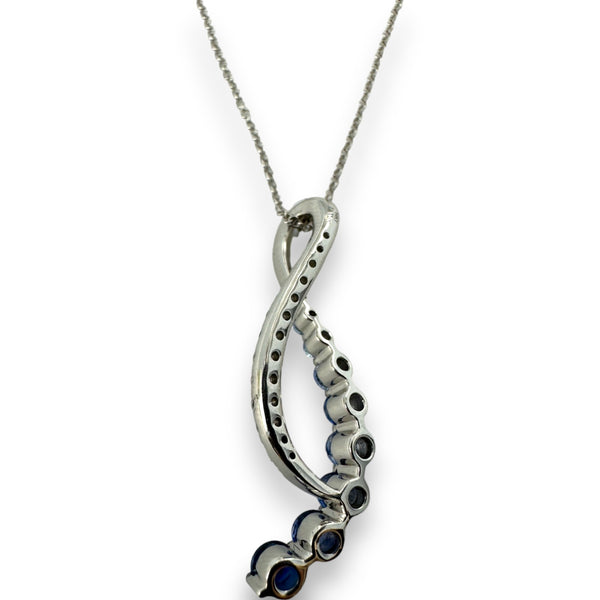 LeVian Solid 14kt White Gold Ombre Graduated Blue Blueberry Sapphire and White Vanilla Diamond Pendant on 18" Cable Chain