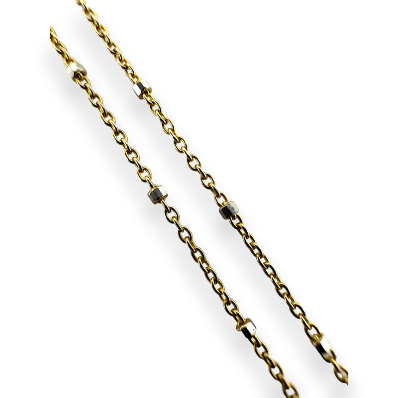 Logan Hollowell Solid 14kt Yellow Gold 16" Chain with 14kt White Gold Beads Station Necklace Made In Italy