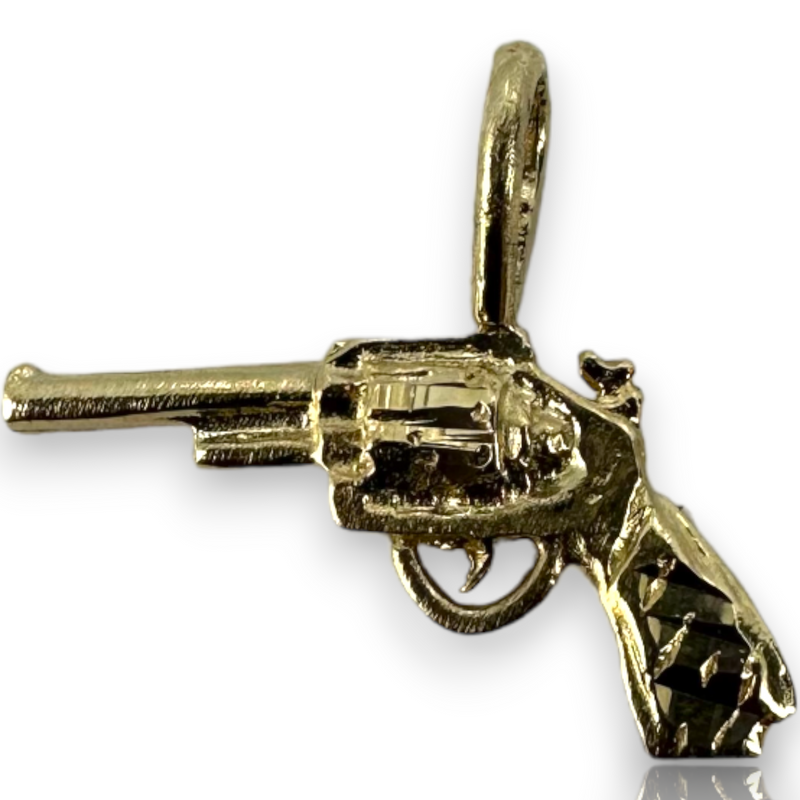 Vintage Handgun Revolver Weapon 14k 585 Yellow Gold Charm Pendant