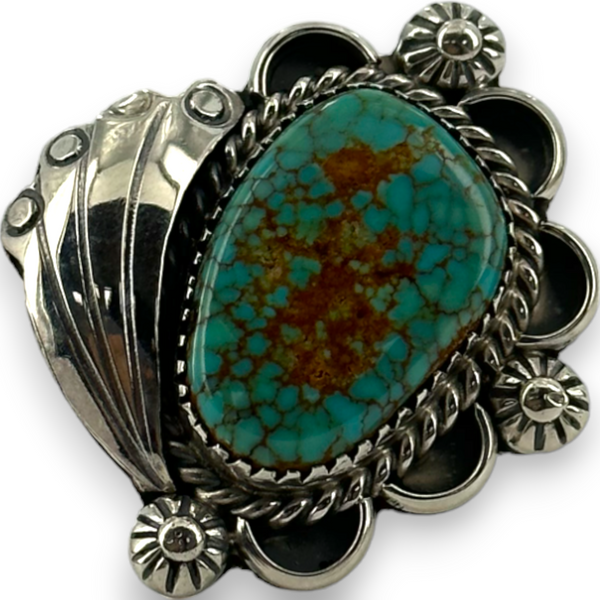 Vintage Iroybai Native American Navajo Turquoise Sterling Silver Ring Size 7