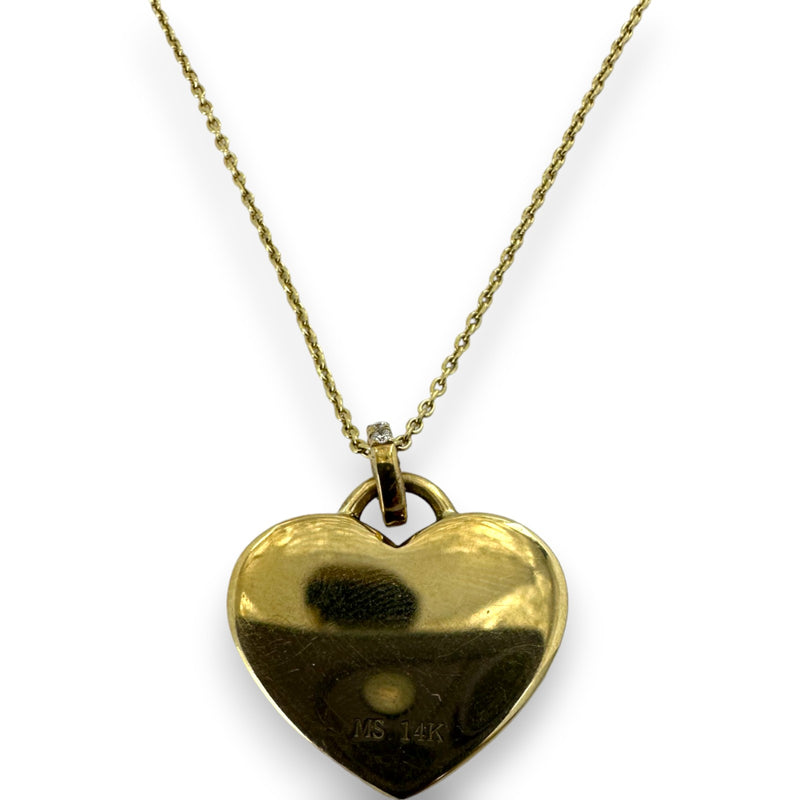 My Story Fine Jewelry "Hot Mama" Solid 14kt Yellow Gold Enamel and Diamond Hot Pink Fuschia Heart Pendant Necklace with Adjustable 16-18" Chain