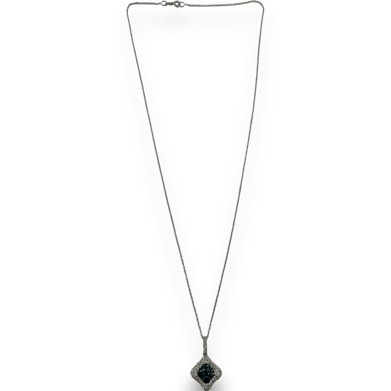 Effy Blue Diamond and White Diamond Square Pendant Necklace White Gold 14KT 585