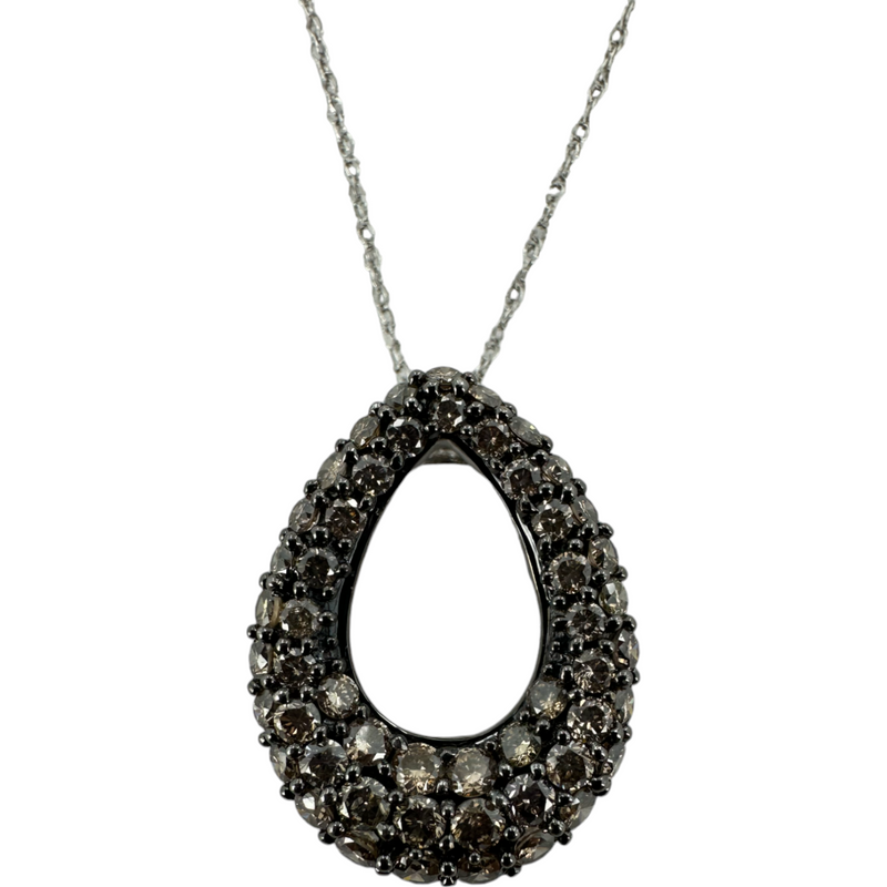 LeVian Pave Chocolate Diamond Drop Pendant Necklace White Gold 14KT 585