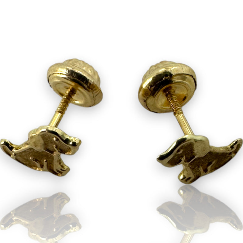 Kids 10kt Solid Yellow Gold Dog Puppy Stud Screw-Back Earrings with 18k Gold Earring-Backs