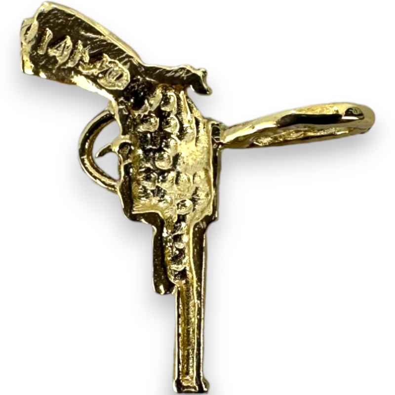 Vintage Handgun Revolver Weapon 14k 585 Yellow Gold Charm Pendant