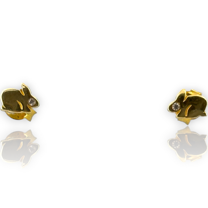 Baby Child Kids Mini Baby Bunny Rabbit Animal Lover Cubic Zirconia 14k 585 Yellow Gold Stud Earrings