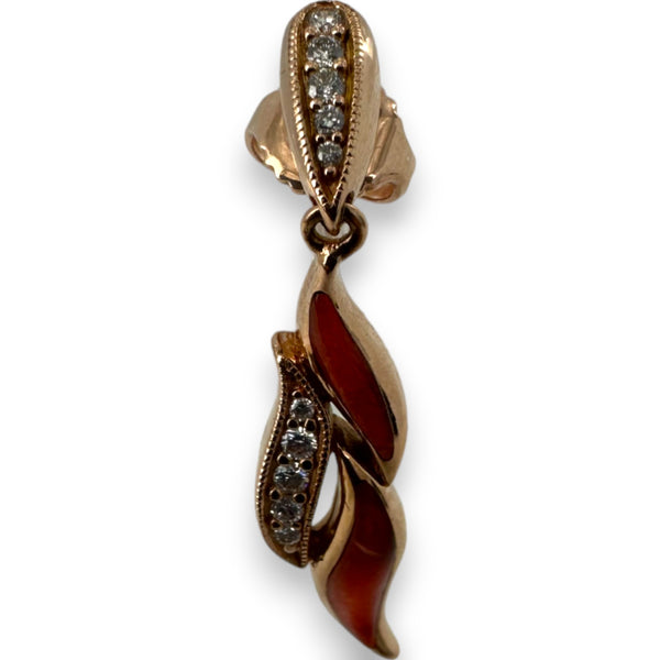 KABANA Stamped KBN 14k Rose Solid Gold Single Earring Carnelian Natural Diamond Single Earring