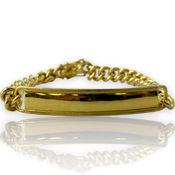 Penny Preville Designer Solid Heavy 18kt Yellow Gold Curb Link ID Engravable Bracelet with Milgrain Detail 7.25" Length