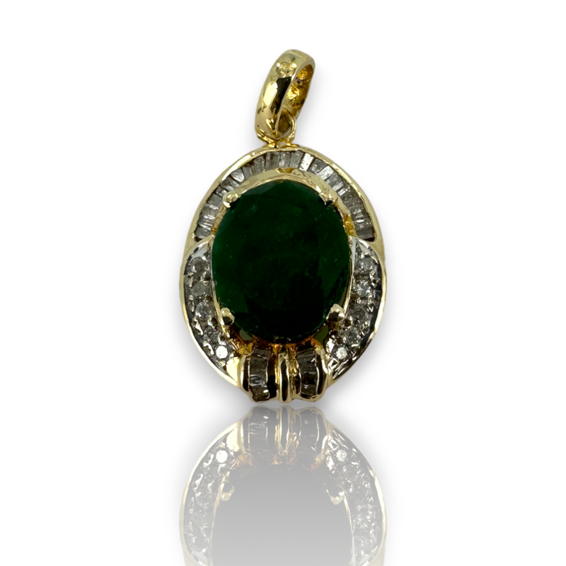 Large Oval Emerald w/Diamond Halo 14k 585 Yellow Gold Charm Pendant