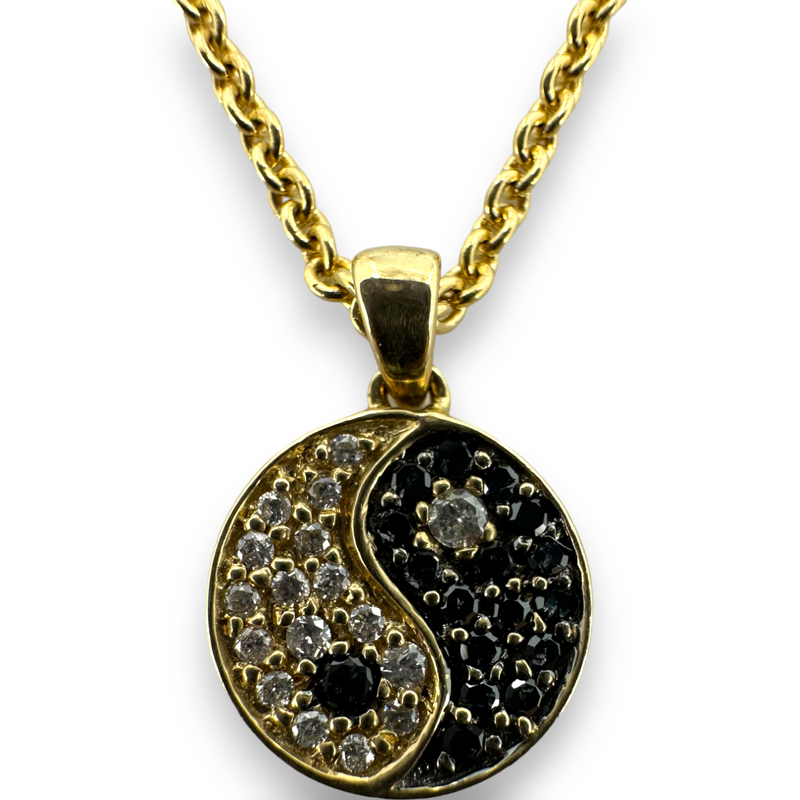 Katherine Tess Yin Yang Pave Black Diamond and White Diamond Pendant Chain Necklace 18KT 750 Yellow Gold