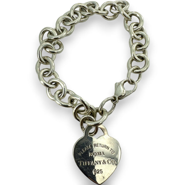 Tiffany & Co 925 Sterling Silver 7" Please Return Tiffany Collection Heart Tag Charm Bracelet Roma Edition Made in Milan, Italy