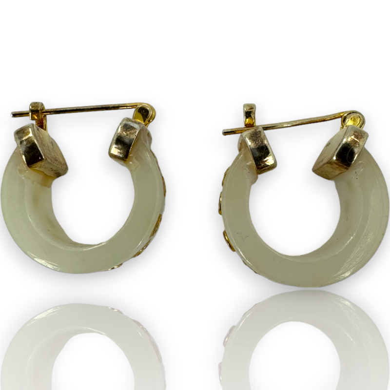 D'Joy 925 Wide White Multi Color Stone Hoop Earrings