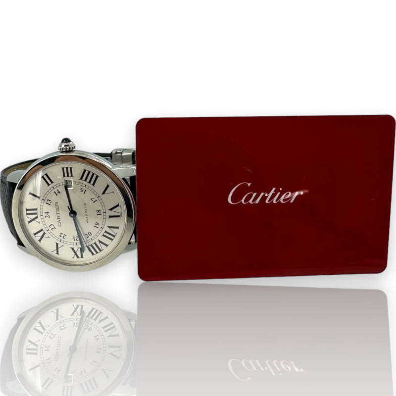 Cartier Ronde Solo XL 42mm 3802 Stainless Steel Watch Leather Papers