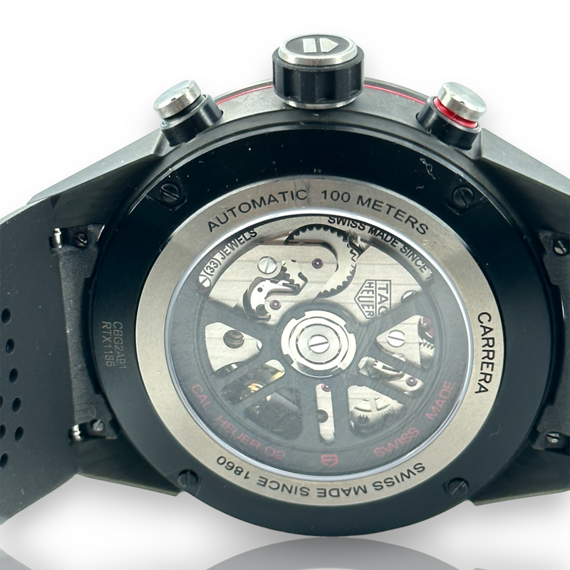 Tag Heuer Carrera CBG2A91 Skeleton Carbon Fiber Black 45mm Damage Bezel