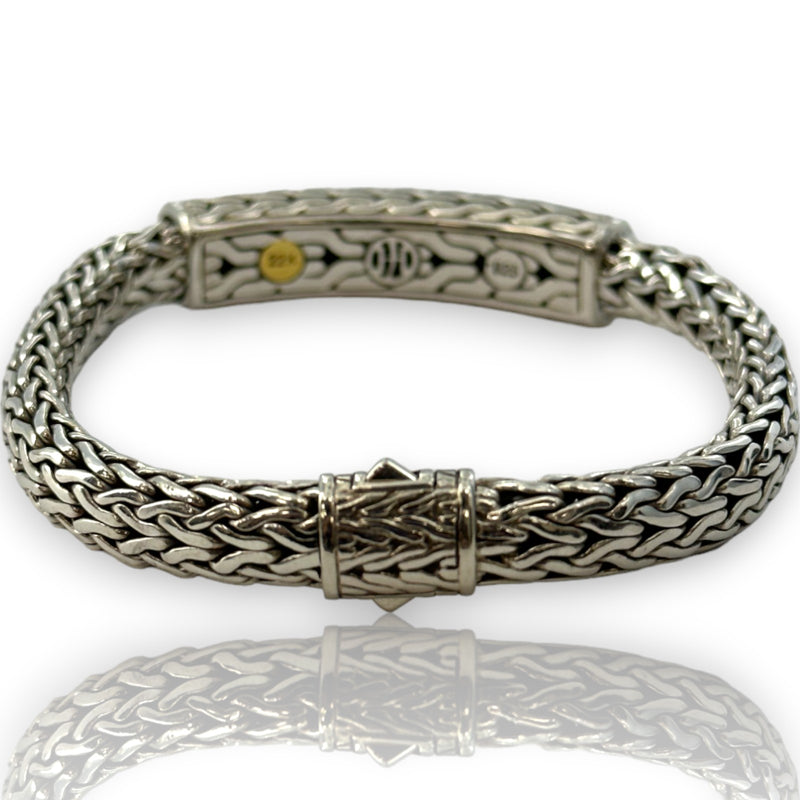 John Hardy Palu Solid 925 Sterling Silver and Hammered 22k Yellow Gold 7.5mm ID Bracelet Length 7.5"