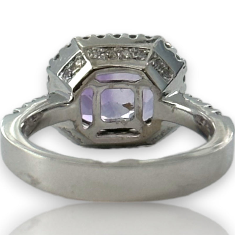 Parade Jewelry Cocktail 18kt White Gold Amethyst Diamond Halo Ring Size 5