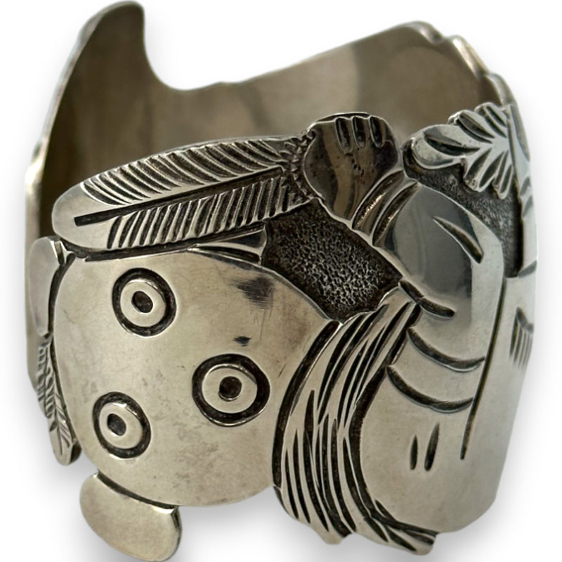 Floyd Becenti Jr & Lloyd Becenti Rain Dance Indian Motif Bangle Bracelet Cuff 925 Sterling Silver