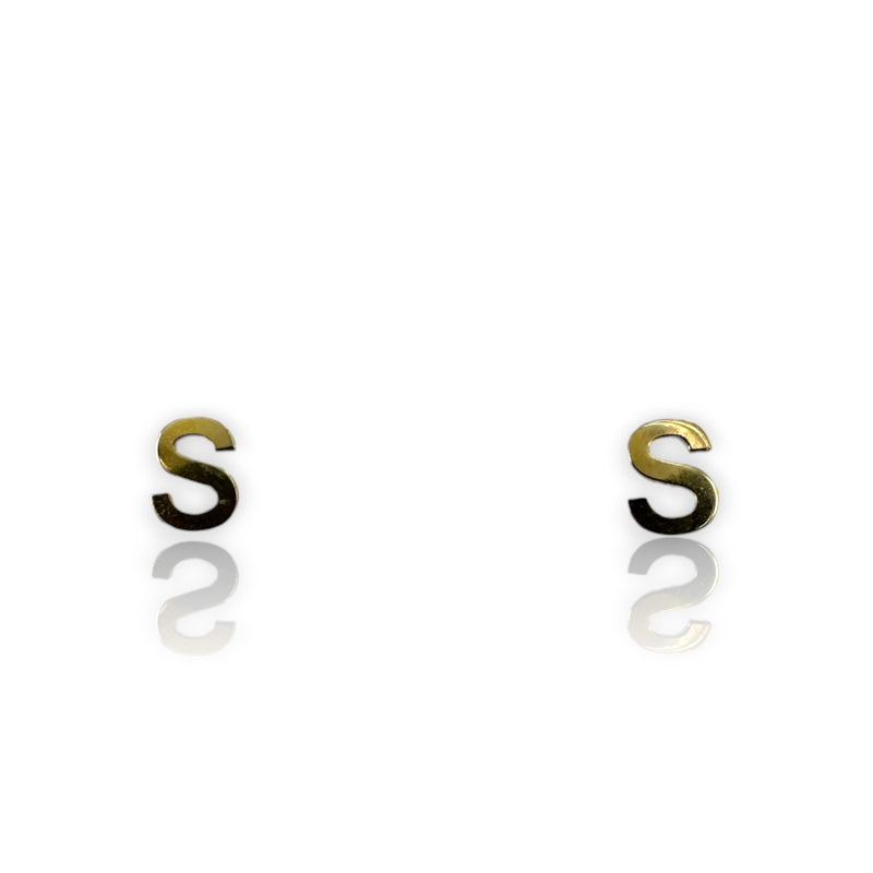 Initial "S" Letter 14k Solid Yellow Gold Pierced Stud Earrings