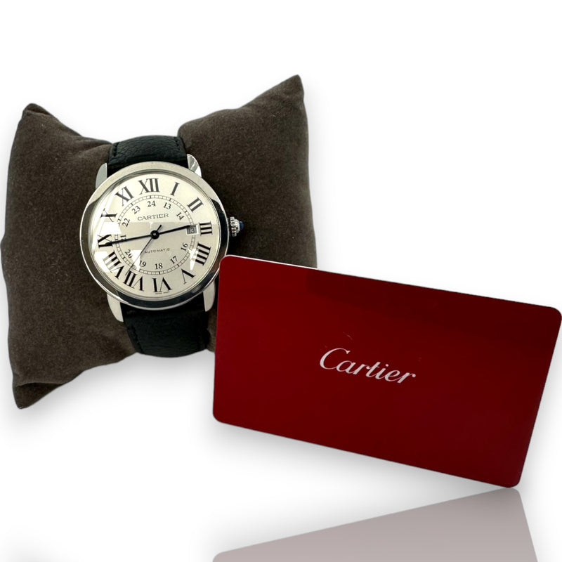 Cartier Ronde Solo XL 42mm 3802 Stainless Steel Watch Leather Papers