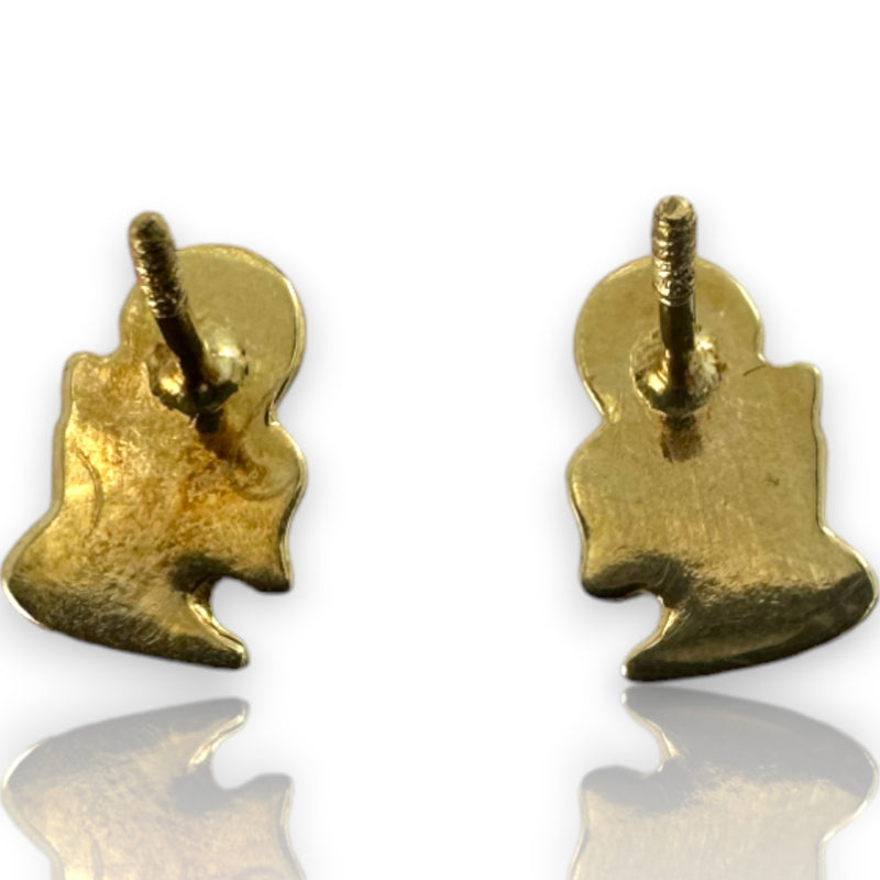 Kids 10k Solid Yellow Gold Kneeling Angel Cherub Praying Screw-Back Stud Earrings with 18k Gold Earring Backs